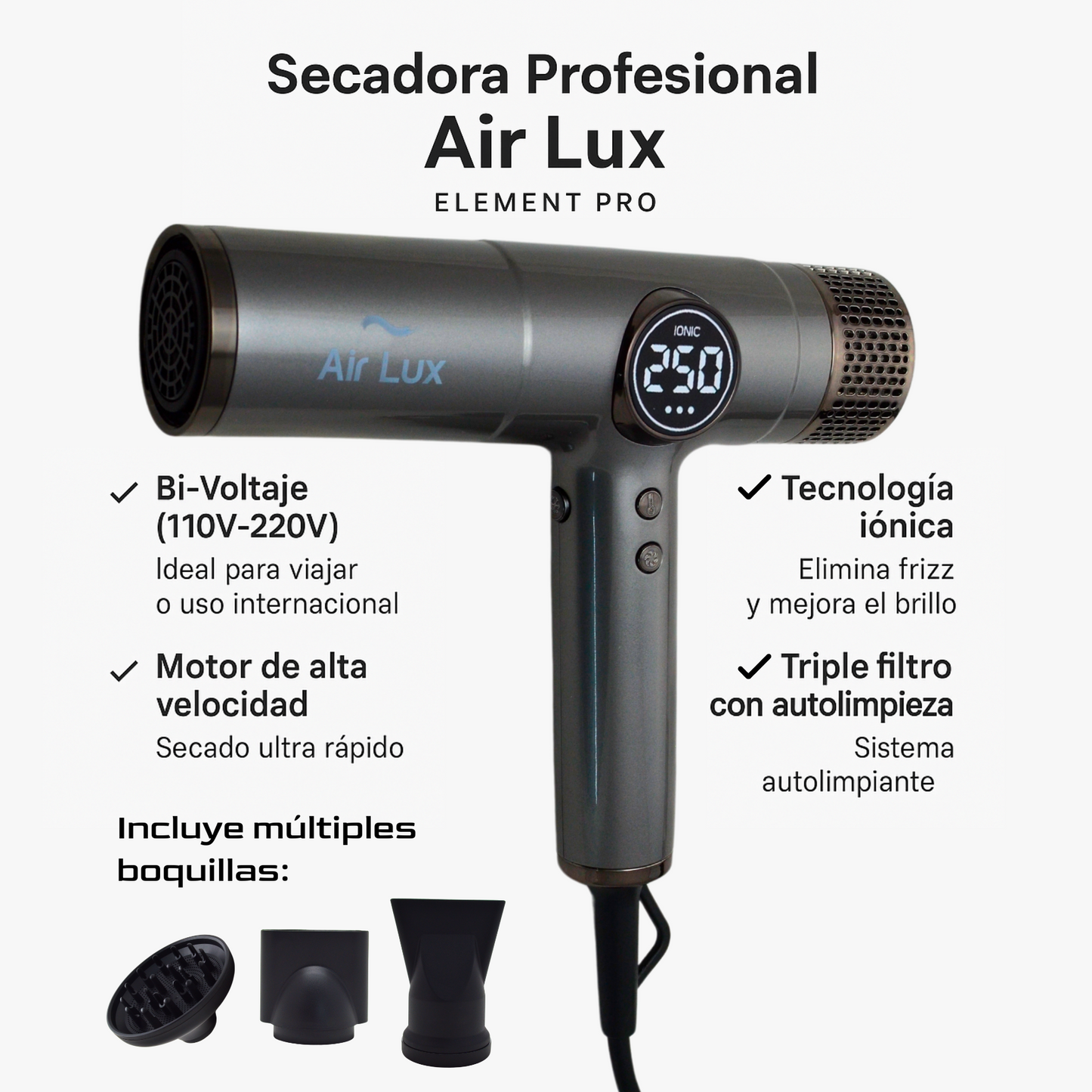 Secadora De Cabello Profesional Iónica Air Lux Element Pro